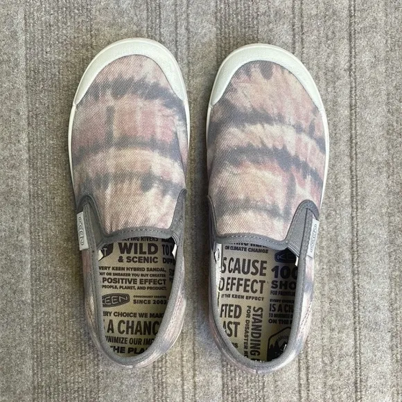 KEEN Footwear Eldon Slip-On Canvas Sneakers In Gray &amp; Light Pink Tie Dye Print