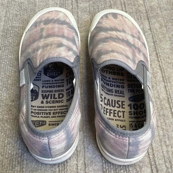 KEEN Footwear Eldon Slip-On Canvas Sneakers In Gray &amp; Light Pink Tie Dye Print