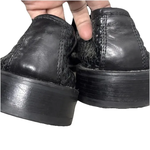 Kenneth Cole Black Leather Woven Weaved Huarache Loafers Mens 9.5 Made In Italy