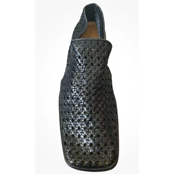 Kenneth Cole Black Leather Woven Weaved Huarache Loafers Mens 9.5 Made In Italy
