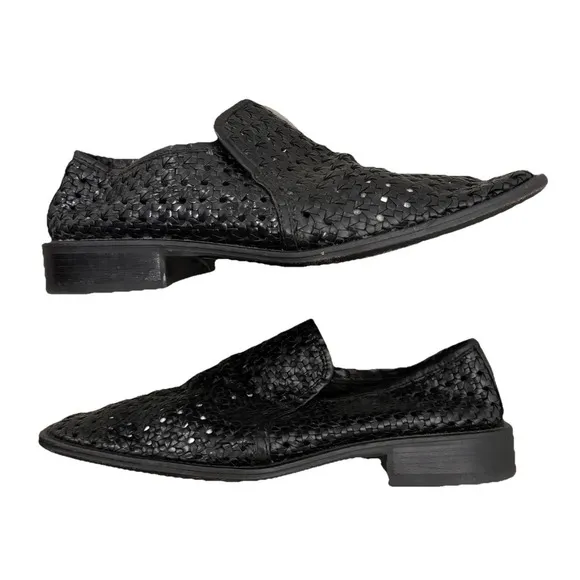 Kenneth Cole Black Leather Woven Weaved Huarache Loafers Mens 9.5 Made In Italy