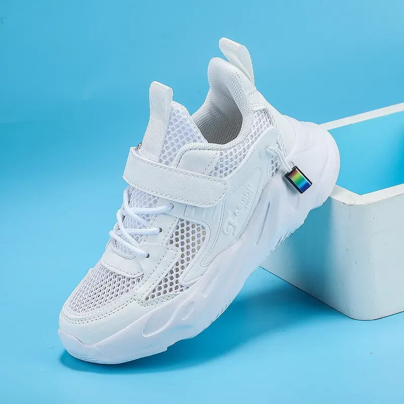 Kids Unisex Fashion Casual Color Matching Breathable Letter Mesh Preppy Lace-Up Velcro Sneakers