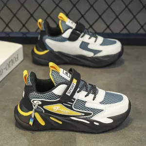 Kids Unisex Fashion Casual Color Matching Breathable Letter Mesh Preppy Lace-Up Velcro Sneakers