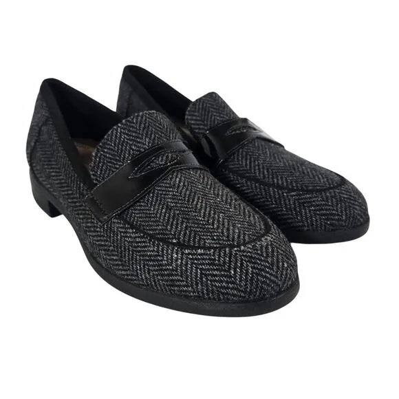 L Collection by Clarks Trish Rose Loafer Shoes Size 6 Grey Black Herringbone