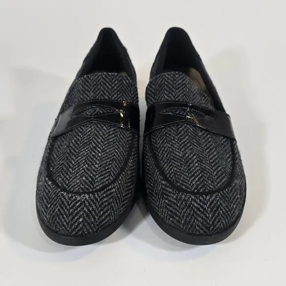 L Collection by Clarks Trish Rose Loafer Shoes Size 6 Grey Black Herringbone