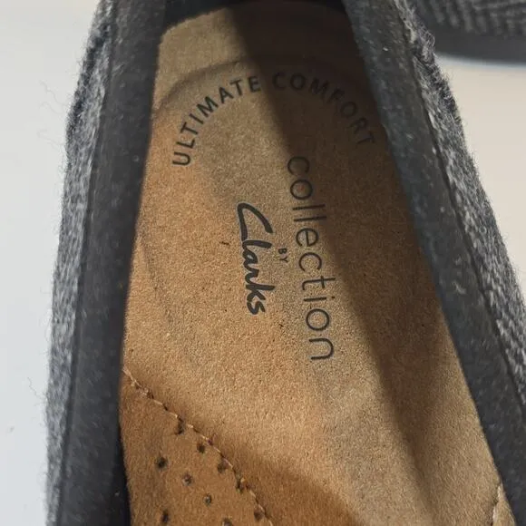 L Collection by Clarks Trish Rose Loafer Shoes Size 6 Grey Black Herringbone