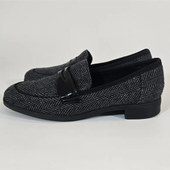 L Collection by Clarks Trish Rose Loafer Shoes Size 6 Grey Black Herringbone