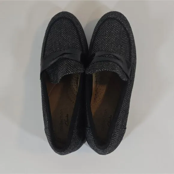 L Collection by Clarks Trish Rose Loafer Shoes Size 6 Grey Black Herringbone