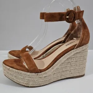 L'Agence Elysee Espadrille Wedge Sandal Shoe Buck Brown Suede EU Size 37