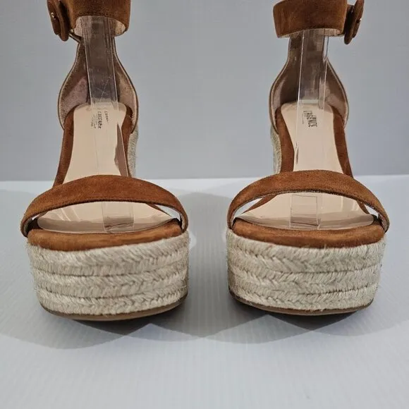 L'Agence Elysee Espadrille Wedge Sandal Shoe Buck Brown Suede EU Size 37