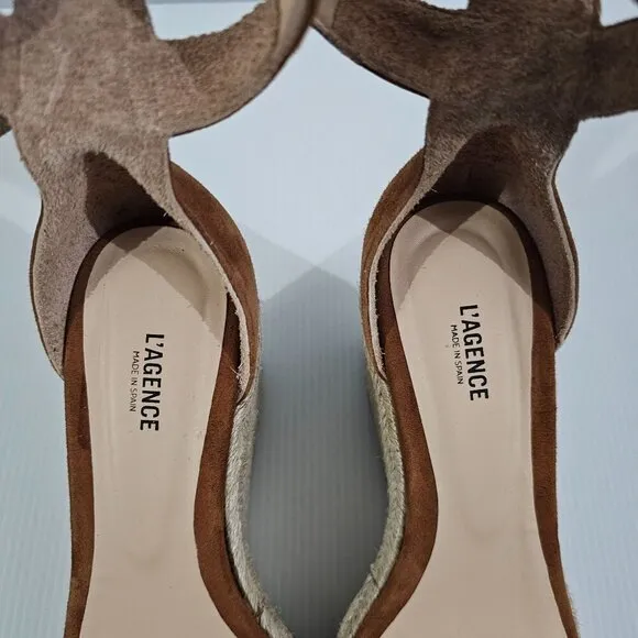 L'Agence Elysee Espadrille Wedge Sandal Shoe Buck Brown Suede EU Size 37