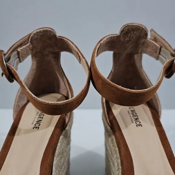 L'Agence Elysee Espadrille Wedge Sandal Shoe Buck Brown Suede EU Size 37