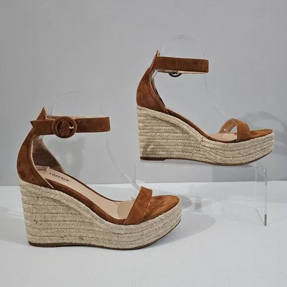 L'Agence Elysee Espadrille Wedge Sandal Shoe Buck Brown Suede EU Size 37