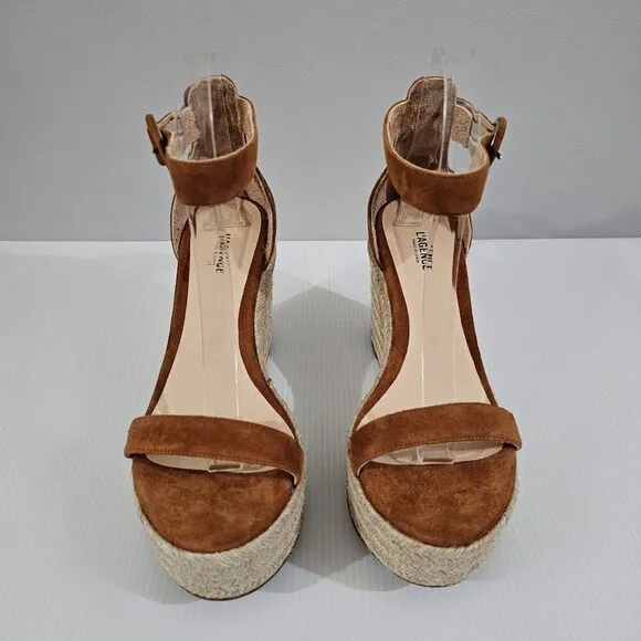 L'Agence Elysee Espadrille Wedge Sandal Shoe Buck Brown Suede EU Size 37