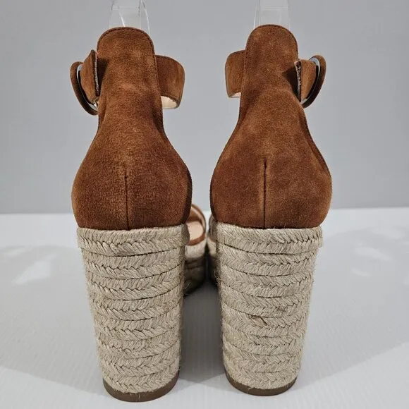 L'Agence Elysee Espadrille Wedge Sandal Shoe Buck Brown Suede EU Size 37
