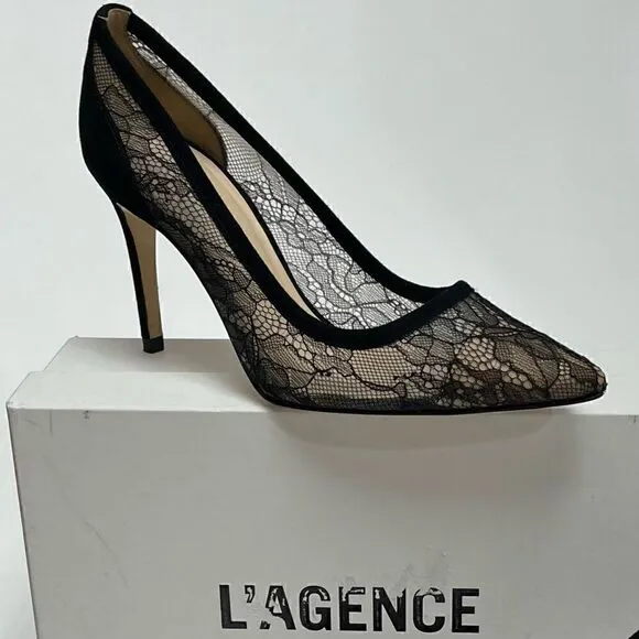 L’AGENCE Black Lace &amp; Suede Pumps