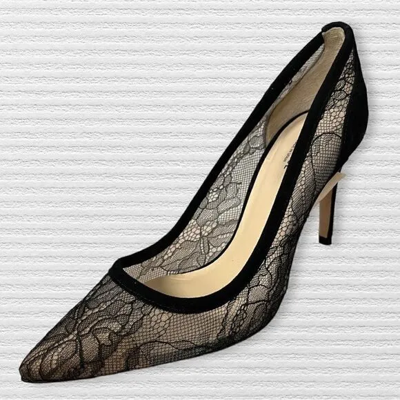 L’AGENCE Black Lace &amp; Suede Pumps