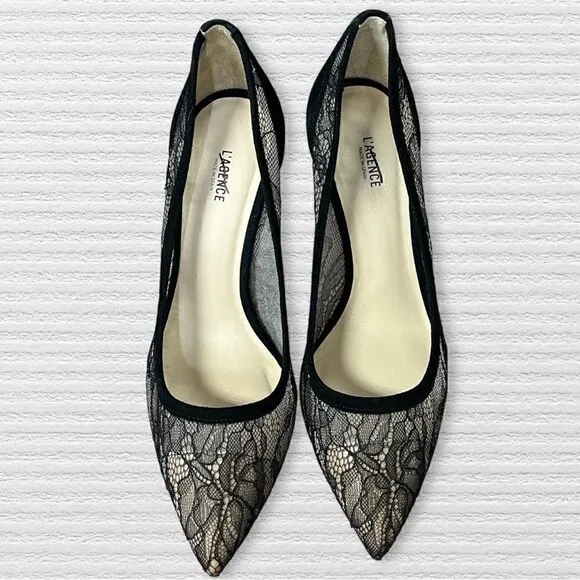 L’AGENCE Black Lace &amp; Suede Pumps