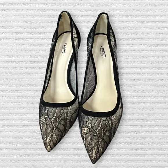 L’AGENCE Black Lace &amp; Suede Pumps