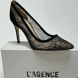 L’AGENCE Black Lace &amp; Suede Pumps