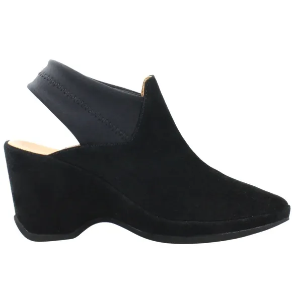 L'Amour Des Pieds Oniella Black Suede Leather Slingback Wedge Sandals Booties 9