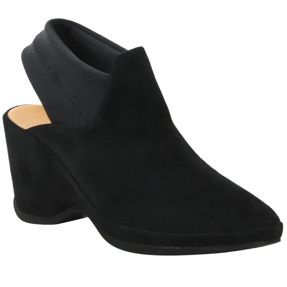 L'Amour Des Pieds Oniella Black Suede Leather Slingback Wedge Sandals Booties 9
