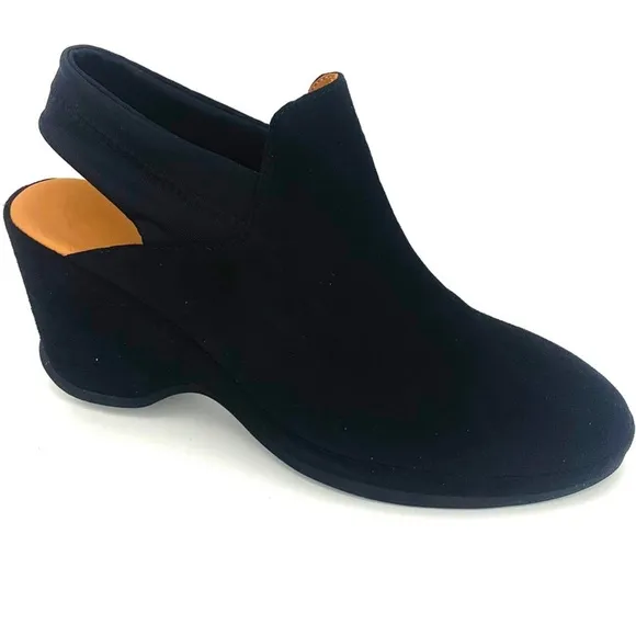 L'Amour Des Pieds Oniella Black Suede Leather Slingback Wedge Sandals Booties 9