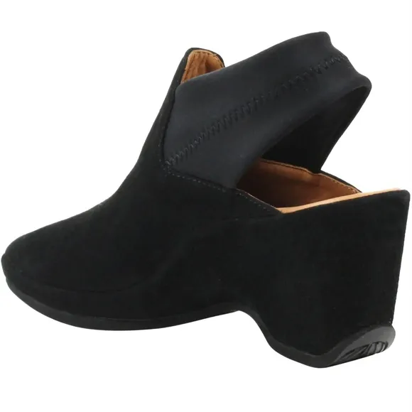 L'Amour Des Pieds Oniella Black Suede Leather Slingback Wedge Sandals Booties 9