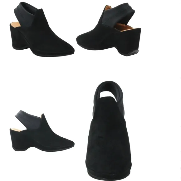 L'Amour Des Pieds Oniella Black Suede Leather Slingback Wedge Sandals Booties 9