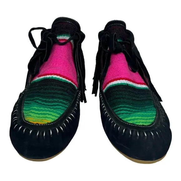 L&amp;B Black Leather Serape Moccasins Women Size 11 NWOT