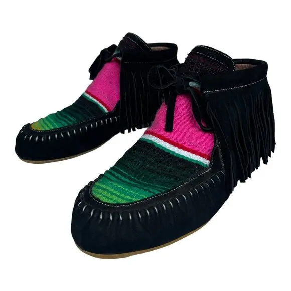 L&amp;B Black Leather Serape Moccasins Women Size 11 NWOT