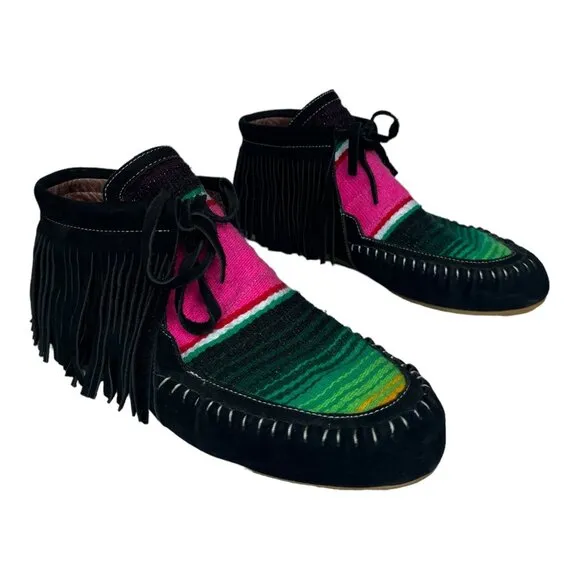 L&amp;B Black Leather Serape Moccasins Women Size 11 NWOT