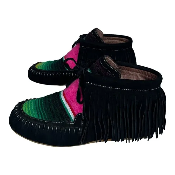 L&amp;B Black Leather Serape Moccasins Women Size 11 NWOT