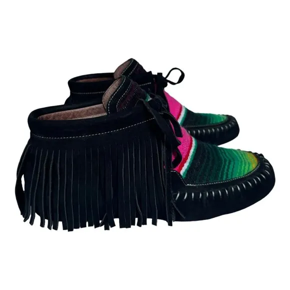 L&amp;B Black Leather Serape Moccasins Women Size 11 NWOT