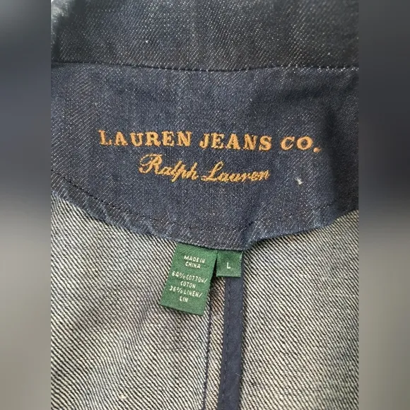 Lauren Jeans Women's Three Button Up Denim Jacket Size L