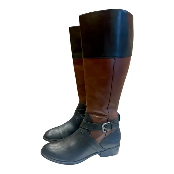 Lauren Ralph Lauren Maryann equestrian Tall Leather Colorblock Black Boots 8.5