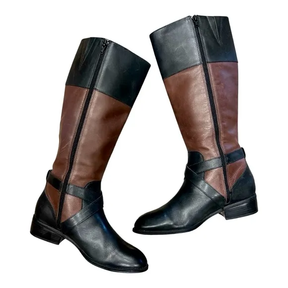 Lauren Ralph Lauren Maryann equestrian Tall Leather Colorblock Black Boots 8.5