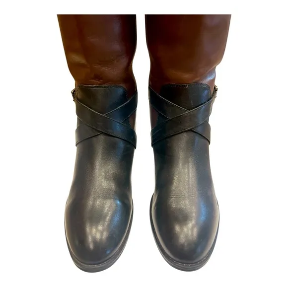 Lauren Ralph Lauren Maryann equestrian Tall Leather Colorblock Black Boots 8.5