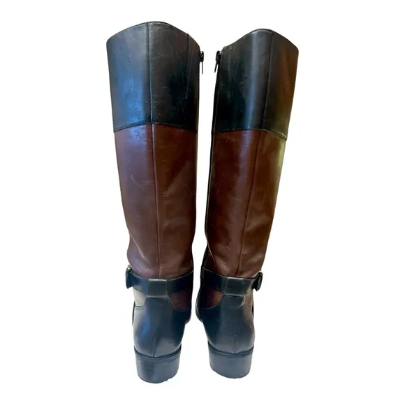 Lauren Ralph Lauren Maryann equestrian Tall Leather Colorblock Black Boots 8.5