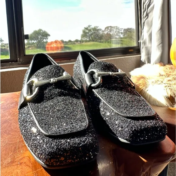 L’idea by Lori Black Gliter Leather with Bit Loafers size 38 / 8