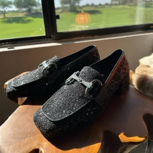 L’idea by Lori Black Gliter Leather with Bit Loafers size 38 / 8