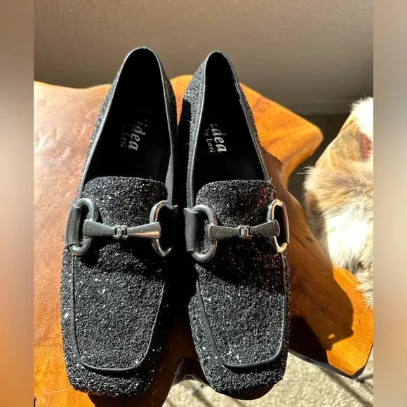 L’idea by Lori Black Gliter Leather with Bit Loafers size 38 / 8