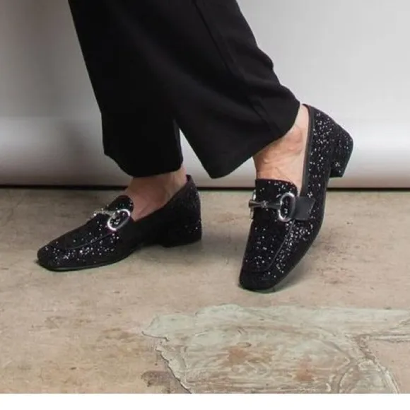 L’idea by Lori Black Gliter Leather with Bit Loafers size 38 / 8