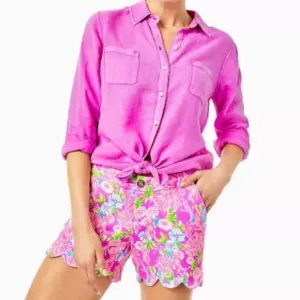 Lilly Pulitzer Moms the Word Buttercup Knit Stretch Shorts Pink Women Size 2 NWT