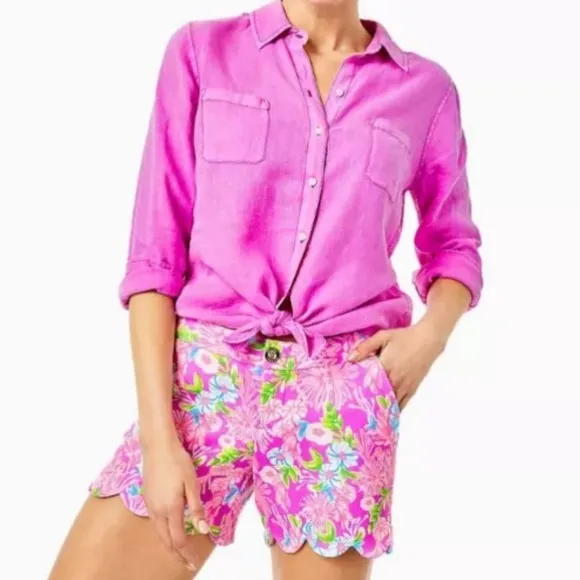 Lilly Pulitzer Moms the Word Buttercup Knit Stretch Shorts Pink Women Size 2 NWT