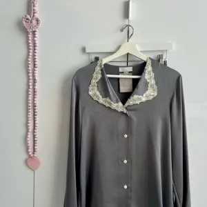 LISE WATIER Lingerie Satin Silky Pajama Set Medium Gray Loungewear
