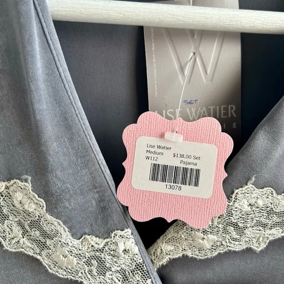 LISE WATIER Lingerie Satin Silky Pajama Set Medium Gray Loungewear