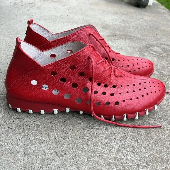 LITFOOT Lace-up Oxford Shoes in Red Leather Size 39