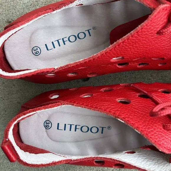 LITFOOT Lace-up Oxford Shoes in Red Leather Size 39