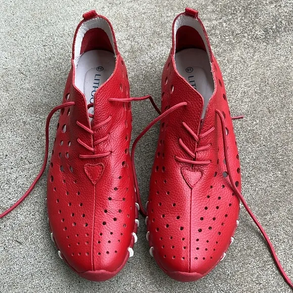 LITFOOT Lace-up Oxford Shoes in Red Leather Size 39